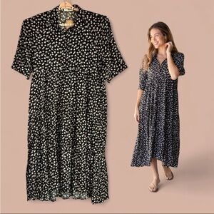 Natural Life Rebecca Midi Dress Black Cream Roses Sz XL NWT Empire Waist Flowy